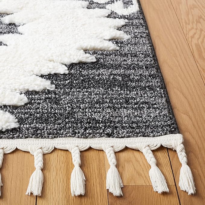 SAFAVIEH Moroccan Tassel Shag Collection Accent Rug - 3' x 5', Dark Grey & Ivory, Non-Shedding & Easy Care, 2-inch Thick Ideal for High Traffic Areas in Entryway, Living Room, Bedroom (MTS652H)