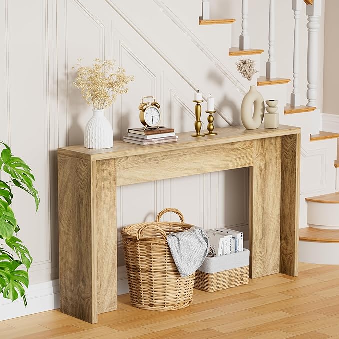 JUSTOGO Farmhouse Entryway Console Table, 53 inch Narrow Sofa Table Behind The Couch, Wood Living Room Furniture for Accent, Entrance, Hallway, Foyer (Natural)