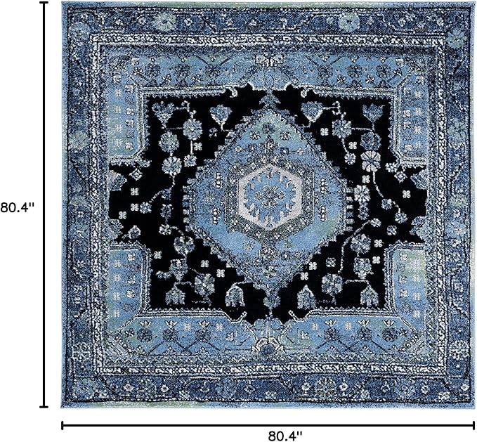 SAFAVIEH Vintage Hamadan Collection Area Rug - 6'7" Square, Light Blue & Black, Traditional Oriental Design, Non-Shedding & Easy Care, Ideal for High Traffic Areas in Living Room, Bedroom (VTH204J)