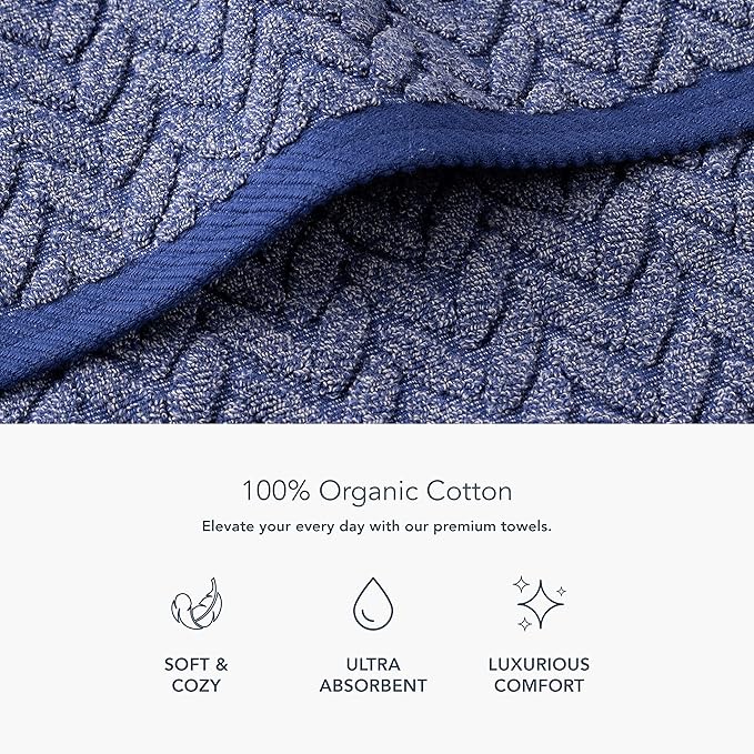 Texere 100% Organic Cotton Bathroom Towel, Textured Jacquard 650 GSM Premium Large Bath Towel Sets - Extra Absorbent Quick Dry and Plush (Cable, Estate Blue, 2 Bath Towels)