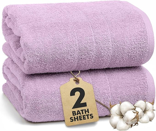 Bath Sheets – Extra Large Bathroom Sheet Set – Pack of 2 Jumbo Towels Lilac (71x35in) – 100% Cotton Soft Quick Dry Large Bath Towels for Adults Hotel Spa Bathroom Use