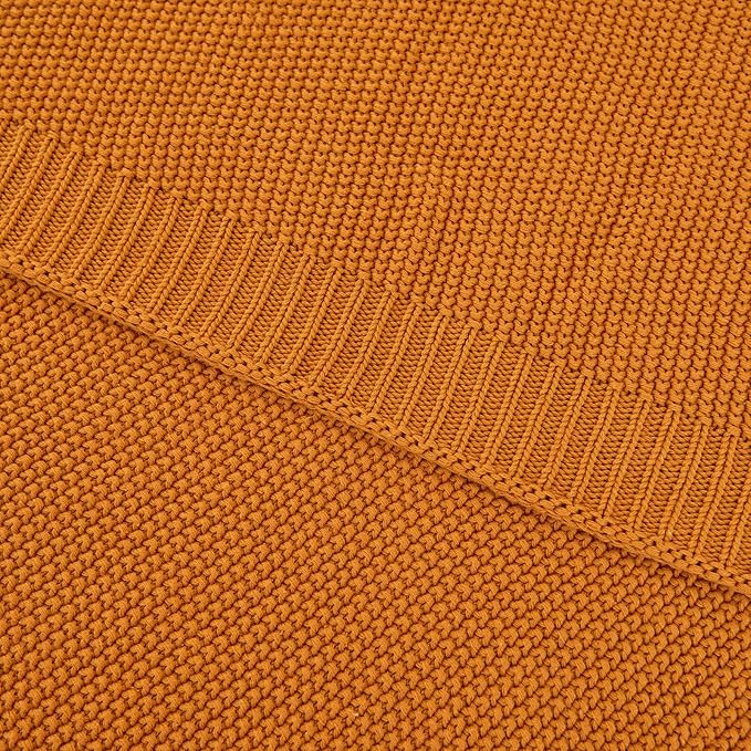 Longhui bedding Burnt Orange Cotton Cable Knit Throw Blanket for Couch Sofa Chair Bed Home Decorative, 2.5 Pounds 50 x 60 Inch Woven Throw Blankets with Bonus Laundering Bag