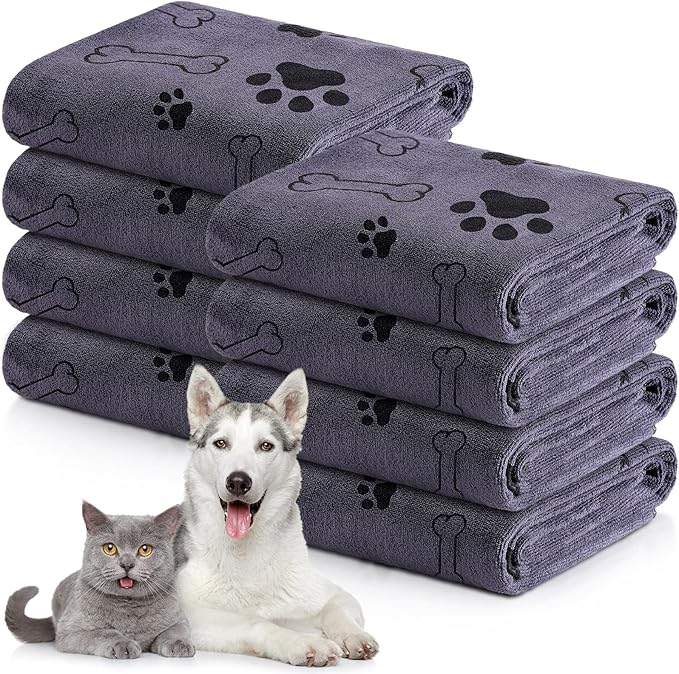 8 Pcs Dog Towels for Drying Dogs Cats Pet Towels Bulk Puppy Microfiber Quick Drying Paw Bath Bathing Supplies Absorbent for Medium Pets(Gray,40 x 24 Inch)