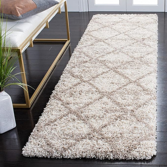 SAFAVIEH Hudson Shag Collection Runner Rug - 2'3" x 6', Multi Ivory & Beige, Trellis Design, Non-Shedding & Easy Care, 2-inch Thick Ideal for High Traffic Areas in Living Room, Bedroom (SGH281H)