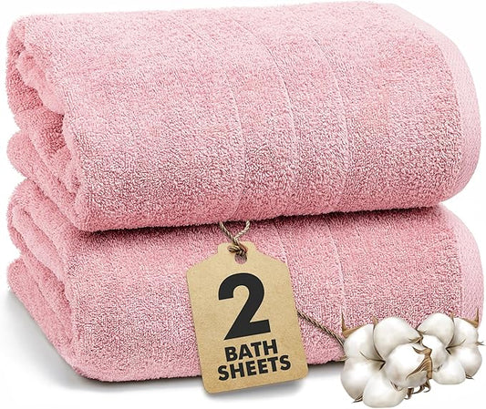 Bath Sheets – Extra Large Bathroom Sheet Set – Pack of 2 Jumbo Towels Baby Pink (71x35in) – 100% Cotton Soft Quick Dry Large Bath Towels for Adults Hotel Spa Bathroom Use