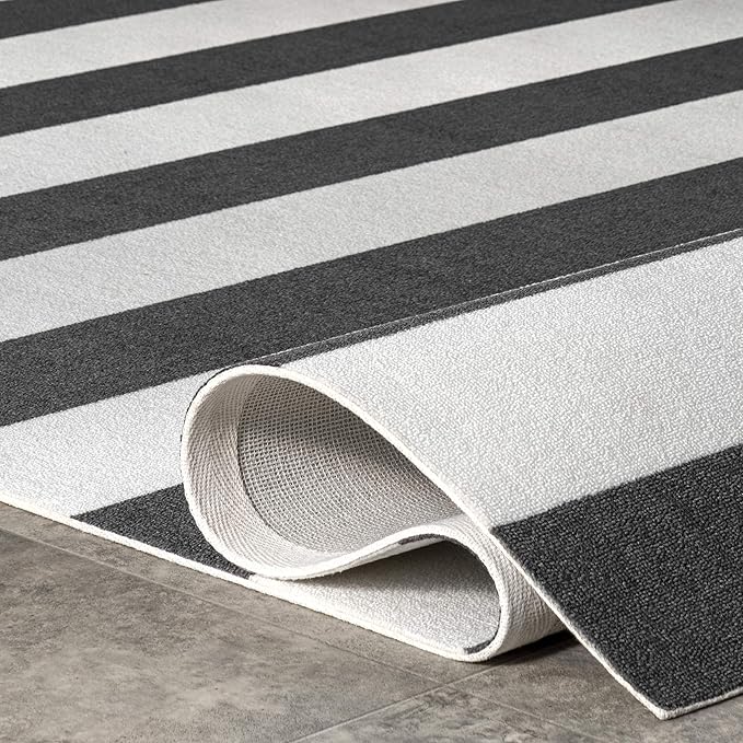 nuLOOM Christa Black/Off White, 3' x 5', Striped, Soft and Cozy, High Traffic, Stain Resistant, Easy Clean, Durable Area Rug for Indoor/Outdoor Patio, Deck, Porch, Garden, Courtyard