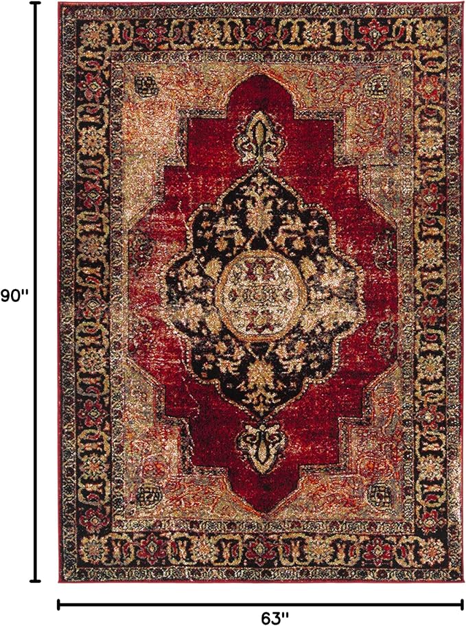 SAFAVIEH Vintage Hamadan Collection Area Rug - 5'3" x 7'6", Red & Multi, Oriental Traditional Persian Design, Non-Shedding & Easy Care, Ideal for High Traffic Areas in Living Room, Bedroom (VTH219A)