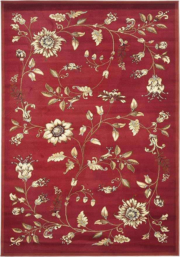 SAFAVIEH Lyndhurst Collection Area Rug - 5'3" x 7'6", Red & Multi, Traditional Floral Design, Non-Shedding & Easy Care, Ideal for High Traffic Areas in Living Room, Bedroom (LNH552-4091)