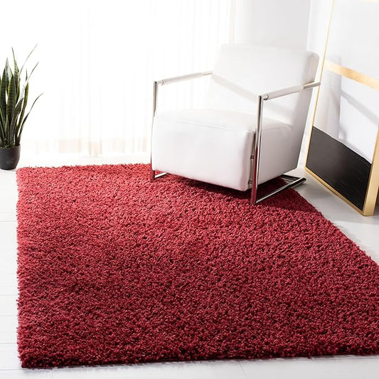 SAFAVIEH August Shag Collection Accent Rug - 4' x 6', Red, Solid Design, Non-Shedding & Easy Care, 1.5-inch Thick Ideal for High Traffic Areas in Entryway, Living Room, Bedroom (AUG200Q)