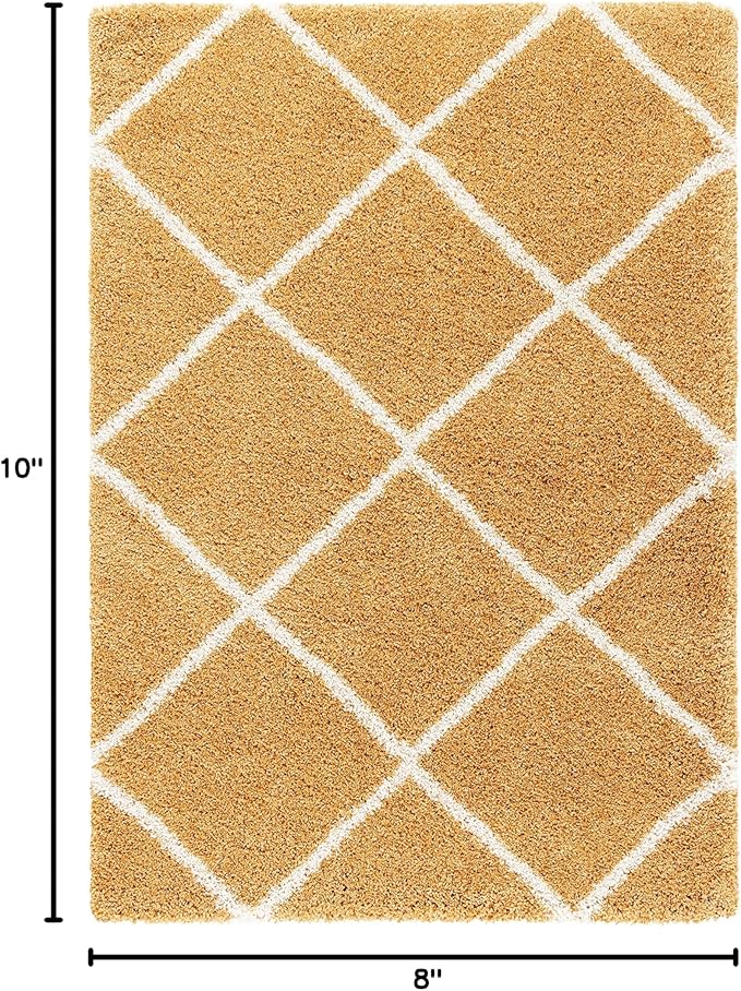 SAFAVIEH Area Rug 8x10 - Hudson Shag Collection - Large - Gold & Ivory, Trellis Pattern, Non-Shedding & Easy Cleaning, Ultra Plush Thick Pile, Ideal for Living Room, Bedroom, Dining Space (SGH281F)