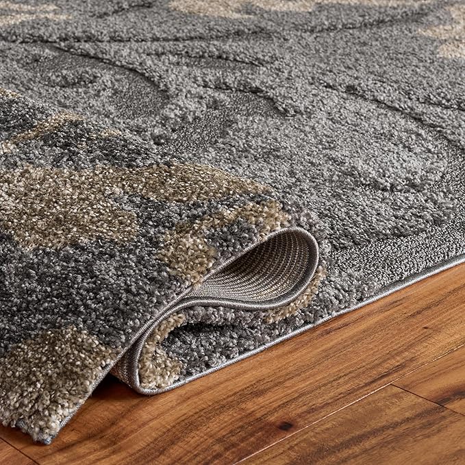 SAFAVIEH Florida Shag Collection Area Rug - 4' Square, Grey & Beige, Floral Design, Non-Shedding & Easy Care, 1.2-inch Thick Ideal for High Traffic Areas in Living Room, Bedroom (SG458-8013)