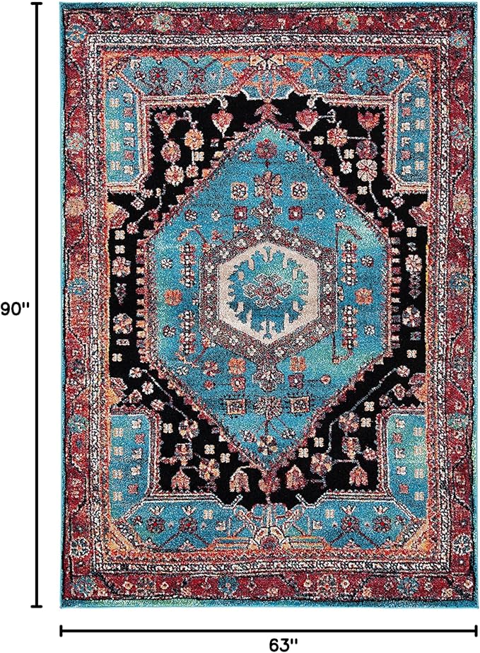 SAFAVIEH Vintage Hamadan Collection Area Rug - 5'3" x 7'6", Turquoise & Black, Traditional Oriental Design, Non-Shedding & Easy Care, Ideal for High Traffic Areas in Living Room, Bedroom (VTH204K)