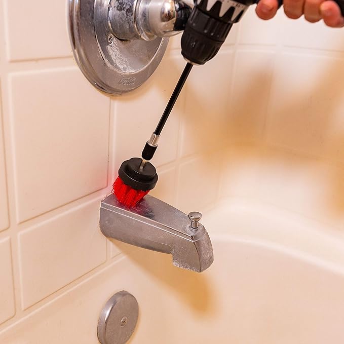 Bring It On Cleaner Drill Brush Attachment Set Three Brushes — Power Scrubber Brush Cleaning Kit — Plus 6 Inch Extension, Use On Grout, Cars, Bathroom Surfaces, Tile, Baseboard, Shower and Tubs