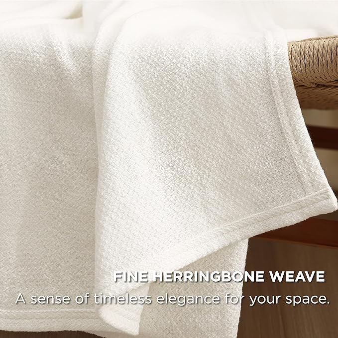 Bedsure GentleSoft 100% Cotton Large Blanket Oversized King for Bed 120x94 inches - Breathable Soft Cozy Herringbone Woven Blanket for Summer, Couch Cover, Cream