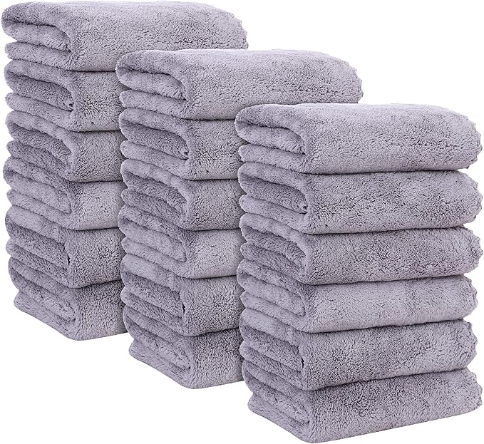 18 Pack Premium Hand Towels - Quick Drying - Microfiber Coral Velvet Highly Absorbent Towels - Multipurpose Use as Hotel, Bathroom, Shower, Spa, Hand Towel 16 x 28 inches (Light Grey)