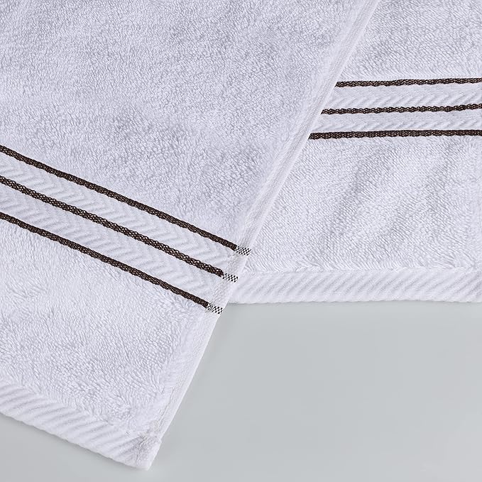 Superior Hotel Turkish Cotton 3 Piece Towel Set, Ultra Plush Spa Quality Heavyweight Essentials for Bathroom, Thick Absorbent and Soft, Dobby Border, Includes 1 Bath 1 Hand 1 Washcloth, Chocolate