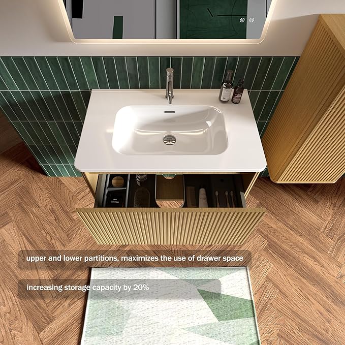 Bathroom Vanity with Sink,Large Storage Wall Mounted Floating Bathroom Vanity with Overflow for Modern Bathroom, One-Piece Sink Basin Minimalist Bathroom Sink Cabinet