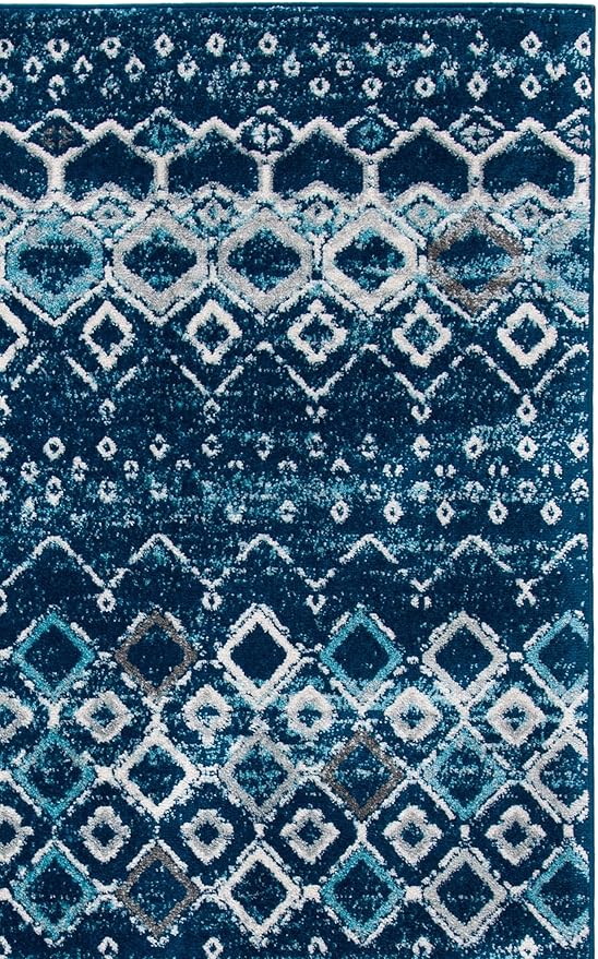 SAFAVIEH Amsterdam Collection Area Rug - 9' x 12', Navy & Beige, Moroccan Boho Design, Non-Shedding & Easy Care, Ideal for High Traffic Areas in Living Room, Bedroom (AMS108N)