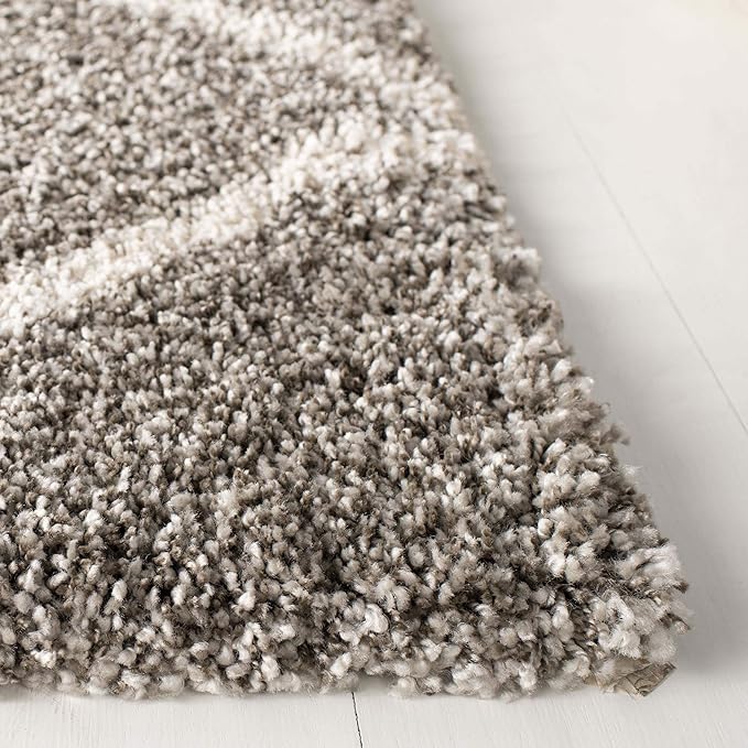 SAFAVIEH Hudson Shag Collection Area Rug - 5' Round, Grey & Ivory, Modern Trellis Design, Non-Shedding & Easy Care, 2-inch Thick Ideal for High Traffic Areas in Living Room, Bedroom (SGH281B)