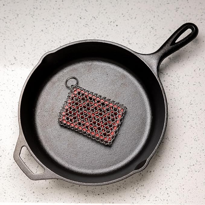 Cast Iron Cleaning Set with Chain Scrubber and Cast Iron Seasoning Oil