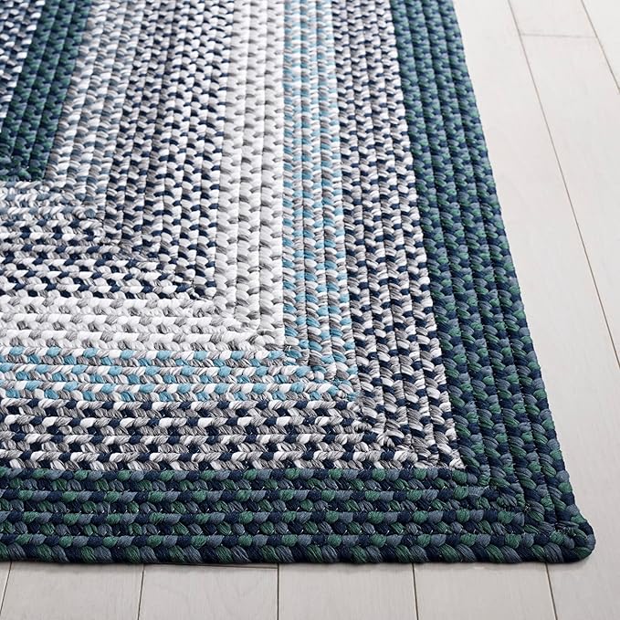 SAFAVIEH Washable Rug Outdoor Braided Collection - 4' x 6', Teal & Multi, Handmade & Reversible, Non-Shedding & Easy to Clean, Ideal for Patio, Backyard, Mudroom (BRD308J)