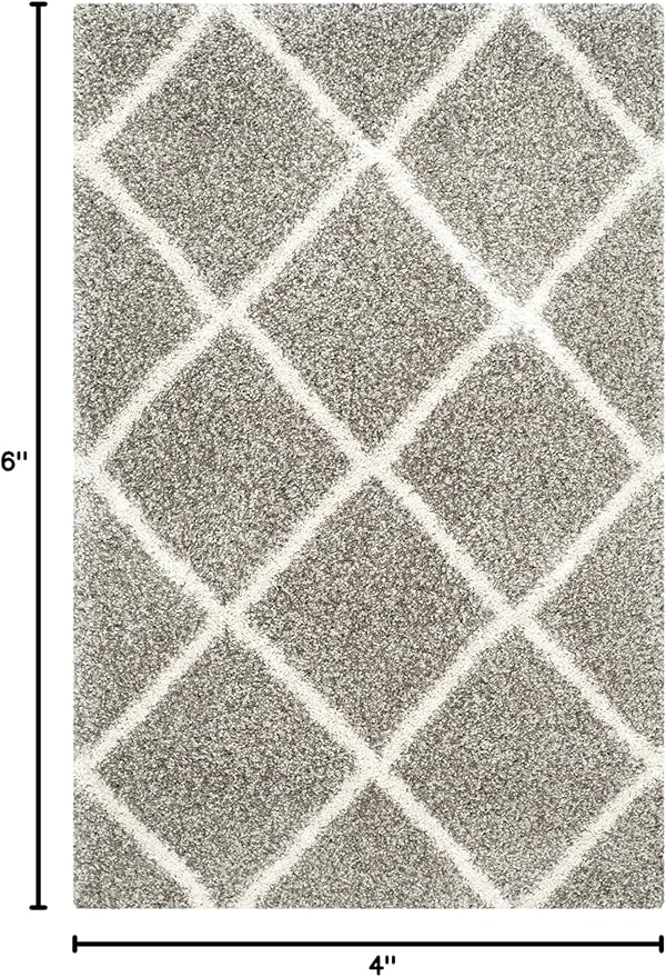 SAFAVIEH Hudson Shag Collection Accent Rug - 4' x 6', Grey & Ivory, Modern Trellis Design, Non-Shedding & Easy Care, 2-inch Thick Ideal for High Traffic Areas in Foyer, Living Room, Bedroom (SGH281B)