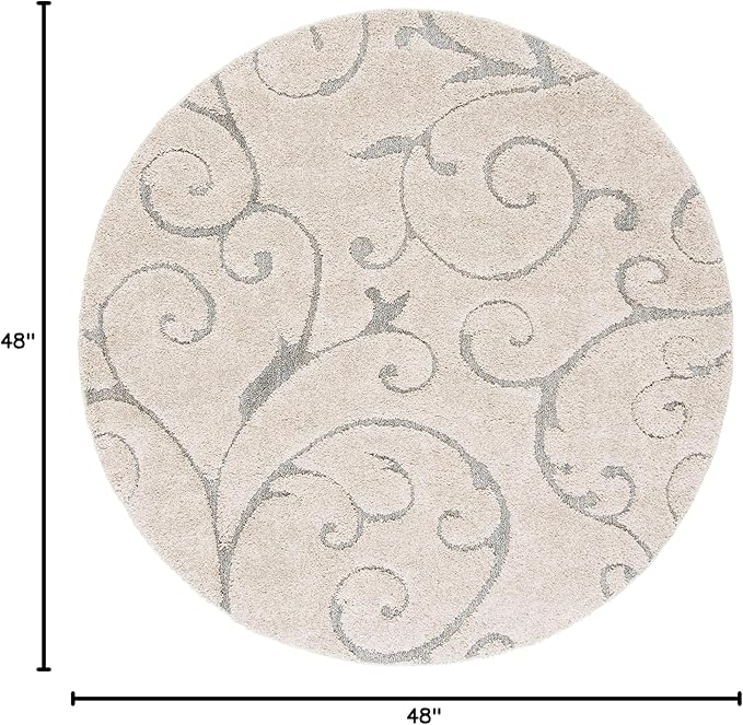 SAFAVIEH Florida Shag Collection Area Rug - 4' Round, Beige & Blue Grey, Scroll Design, Non-Shedding & Easy to Clean, High-Low Plush Pile, Ideal for Living Room, Bedroom, Dining Space (SG455-1155)