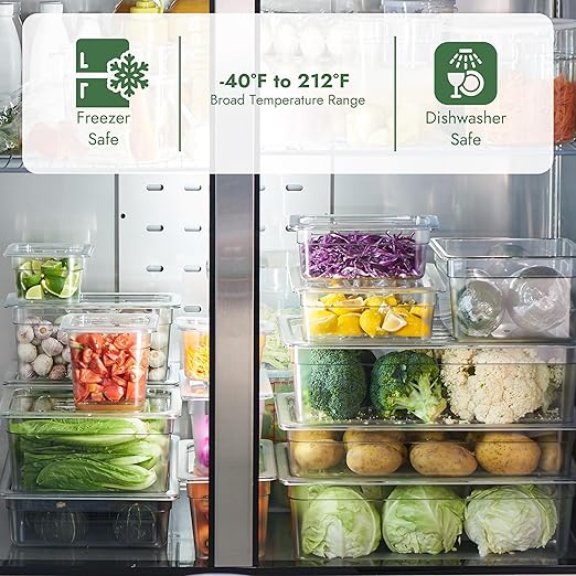 CURTA 4-Pack 1/2 Size 6" Deep NSF Polycarbonate Food Pans with Handled Lids & Drain Trays | Dishwasher & Freezer Safe Clear Container for Prep Tables, Buffet, Salad Bar, Commercial & Home Kitchen