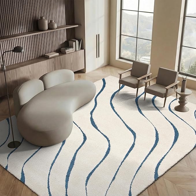 SAFAVIEH Area Rug 8x10 - Florida Shag Collection - Large - Cream & Blue, Non-Shedding & Easy Cleaning, Plush Thick Pile, Ideal for Living Room, Bedroom, Dining Space (SG472-1165)