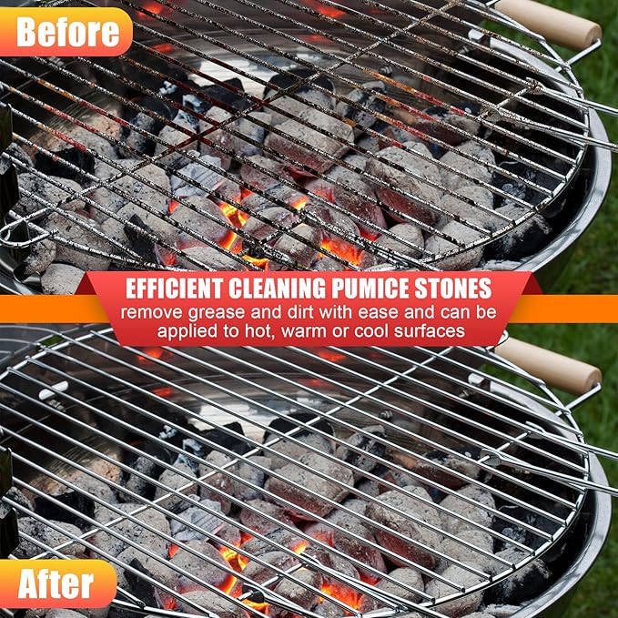 16 Pcs Pumice Stones Scrubbing Grill Griddle Cleaning Brick Block Grill Cleaning Stone Griddle Scrubber Cleaner with 2 Pcs Handle for Outdoor BBQ Oven Flat Top Cookers Remove Greases Stains