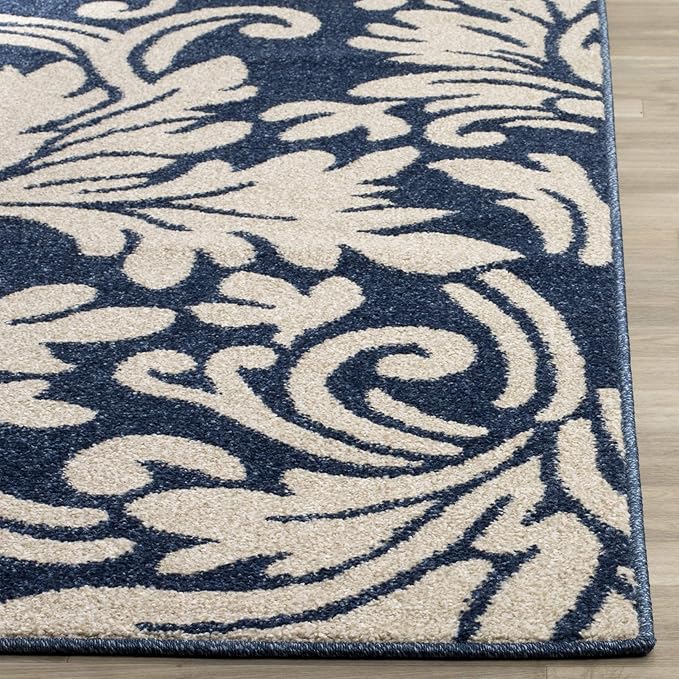 SAFAVIEH Amherst Collection Runner Rug - 2'3" x 7', Navy & Ivory, Floral Design, Non-Shedding & Easy Care, Ideal for High Traffic Areas in Living Room, Bedroom (AMT425P)