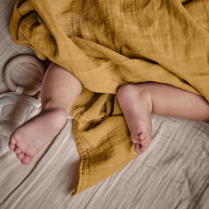 Baby Swaddle – Organic Cotton Muslin Baby Swaddles for Newborns 47” x 47” (Autumn Yellow)