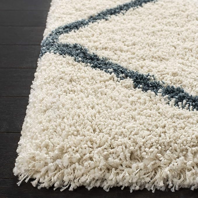 SAFAVIEH Hudson Shag Collection Area Rug - 6' x 9', Ivory & Slate Blue, Modern Trellis Design, Non-Shedding & Easy Care, 2-inch Thick Ideal for High Traffic Areas in Living Room, Bedroom (SGH281T)