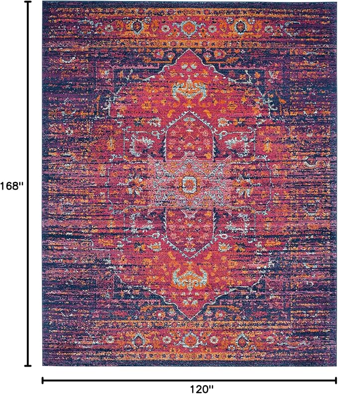 SAFAVIEH Evoke Collection 10' x 14' Blue / Fuchsia EVK275F Oriental Medallion Distressed Non-Shedding Living Room Bedroom Dining Home Office Area Rug