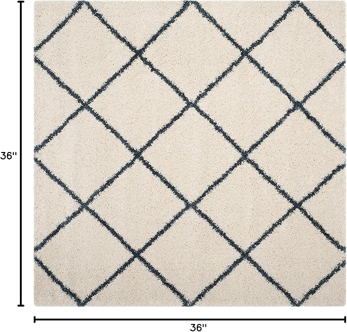 SAFAVIEH Hudson Shag Collection Area Rug - 3' Square, Ivory & Slate Blue, Modern Trellis Design, Non-Shedding & Easy Care, 2-inch Thick Ideal for High Traffic Areas in Living Room, Bedroom (SGH281T)