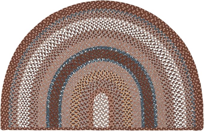 SAFAVIEH Washable Rug Outdoor Braided Collection - 2'6" x 4' Half Moon Shape, Brown & Multi, Handmade & Reversible, Non-Shedding & Easy to Clean, Ideal for Patio, Backyard, Mudroom (BRD313A)