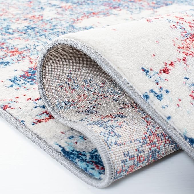 SAFAVIEH Brentwood Collection Area Rug - 3' Round, Navy & Red, Modern Abstract Design, Non-Shedding & Easy Care, Ideal for High Traffic Areas in Living Room, Bedroom (BNT822N)
