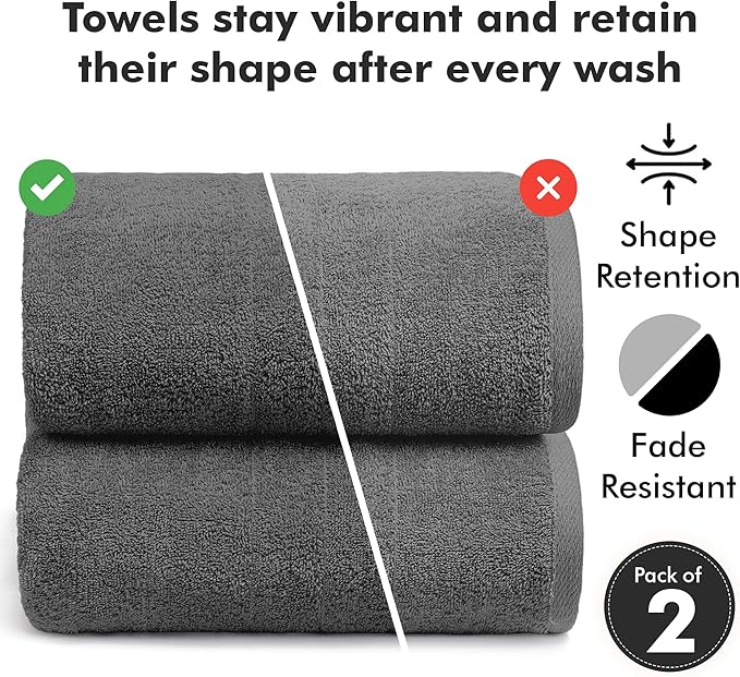 Bath Sheets – Extra Large Bathroom Sheet Set – Pack of 2 Jumbo Towels Dark Grey (71x35in) – 100% Cotton Soft Quick Dry Large Bath Towels for Adults Hotel Spa Bathroom Use