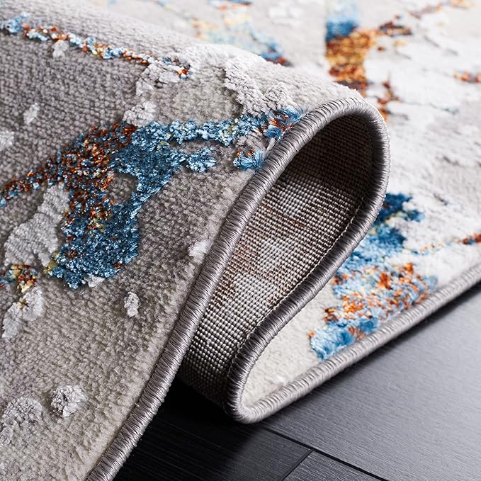 SAFAVIEH Amelia Collection Accent Rug - 3' x 5', Grey & Blue Gold, Modern Abstract Design, Non-Shedding & Easy Care, Ideal for High Traffic Areas in Entryway, Living Room, Bedroom (ALA293M)