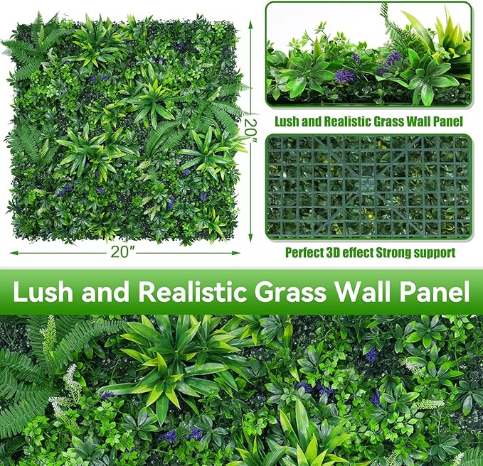 Artificial Grass Wall Panels, 20"x20" 12pcs Hedge Grass Backdrop, UV-Anti Fake Greenery Plant Boxwood Panels, Green Wall Decor for Outdoor Indoor Patio Garden Backyard