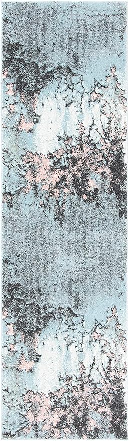 SAFAVIEH Glacier Collection Runner Rug - 2'3" x 8', Blue & Pink, Modern Abstract Design, Non-Shedding & Easy Care, Ideal for High Traffic Areas in Living Room, Bedroom (GLA125L)