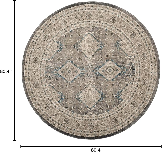SAFAVIEH Sofia Collection Area Rug - 6'7" Round, Light Grey & Beige, Vintage Oriental Distressed Design, Non-Shedding & Easy Care, Ideal for High Traffic Areas in Living Room, Bedroom (SOF366B)