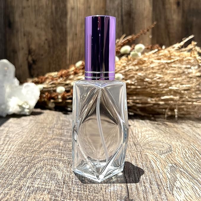 The Parfumerie Clear Glass 30 ml. Diamond Spray Perfume Bottle. Fine Mist Perfume Cologne Atomizer for Essential Oil Aromatherapy Perfume Cologne Refillable (1 oz. 12 Bottles, Purple)