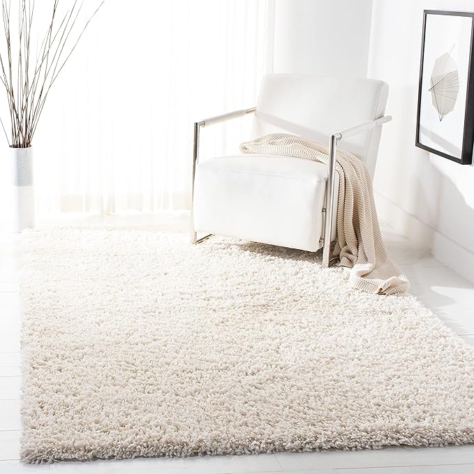 SAFAVIEH August Shag Collection Area Rug - 4' Square, Ivory, Solid Design, Non-Shedding & Easy Care, 1.5-inch Thick Ideal for High Traffic Areas in Living Room, Bedroom (AUG200C)