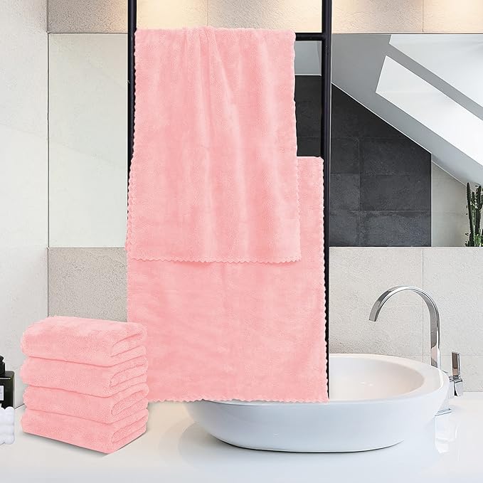 18 Pack Premium Hand Towels - Quick Drying - Microfiber Coral Velvet Highly Absorbent Towels - Multipurpose Use as Hotel, Bathroom, Shower, Spa, Hand Towel 16 x 28 inches (Pink)
