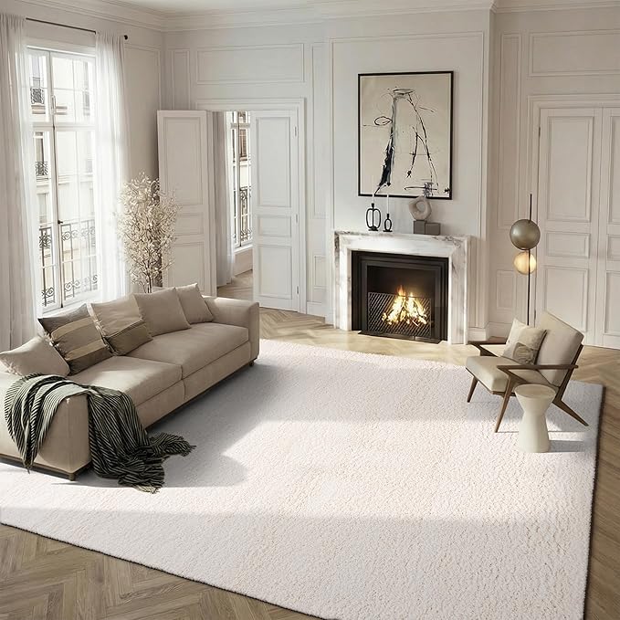 SAFAVIEH Santa Monica Shag Collection 8' x 10' Ivory SGN725 Solid Non-Shedding Living Room Bedroom Dining Room Entryway Plush 2-inch Thick Area Rug