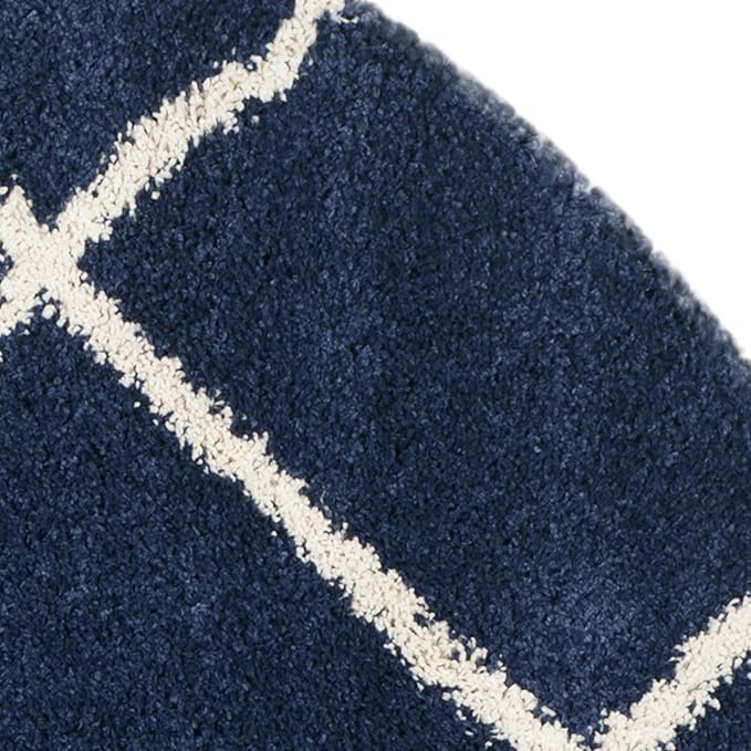 SAFAVIEH Hudson Shag Collection Area Rug - 7' Round, Navy & Ivory, Modern Trellis Design, Non-Shedding & Easy Care, 2-inch Thick Ideal for High Traffic Areas in Living Room, Bedroom (SGH281C)