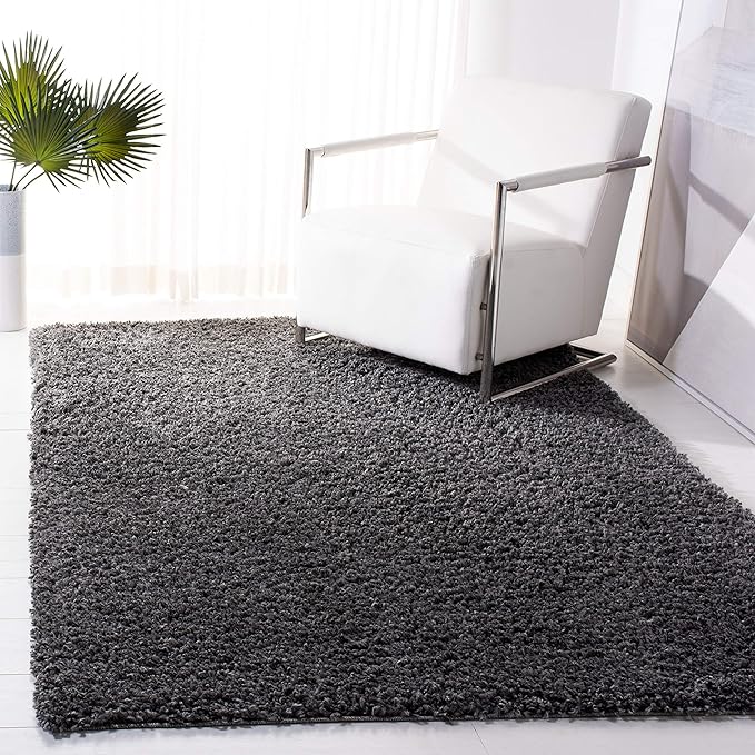 SAFAVIEH Area Rug 8x10 - August Shag Collection - Large - Charcoal, Solid Pattern, Non-Shedding & Easy Cleaning, Plush Thick Pile, Ideal for Living Room, Bedroom, Dining Space (AUG200H)