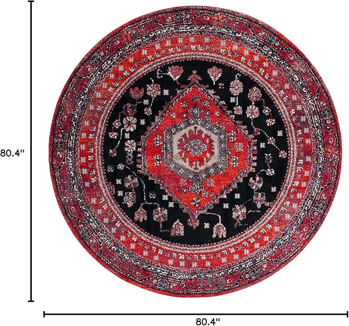 SAFAVIEH Vintage Hamadan Collection Area Rug - 6'7" Round, Red & Black, Traditional Oriental Design, Non-Shedding & Easy Care, Ideal for High Traffic Areas in Living Room, Bedroom (VTH204Q)