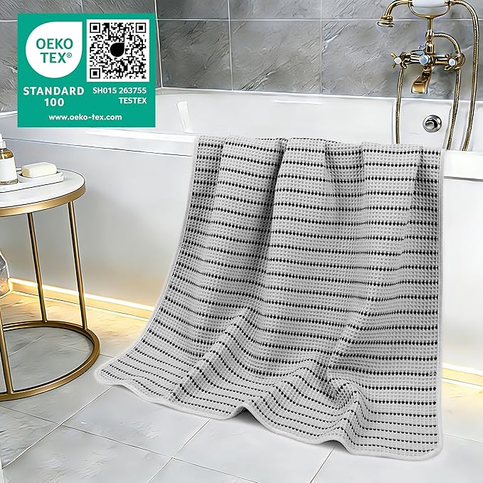 430 GSM Microfiber Oversize Quick Dry Lint Free Bath Towel, 60 x 30 in, 4 Pack (Waffle Weave)
